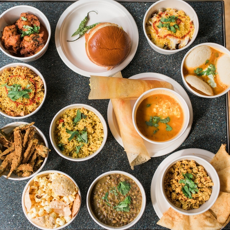 A selection of Indian street food dishes at Bundobust