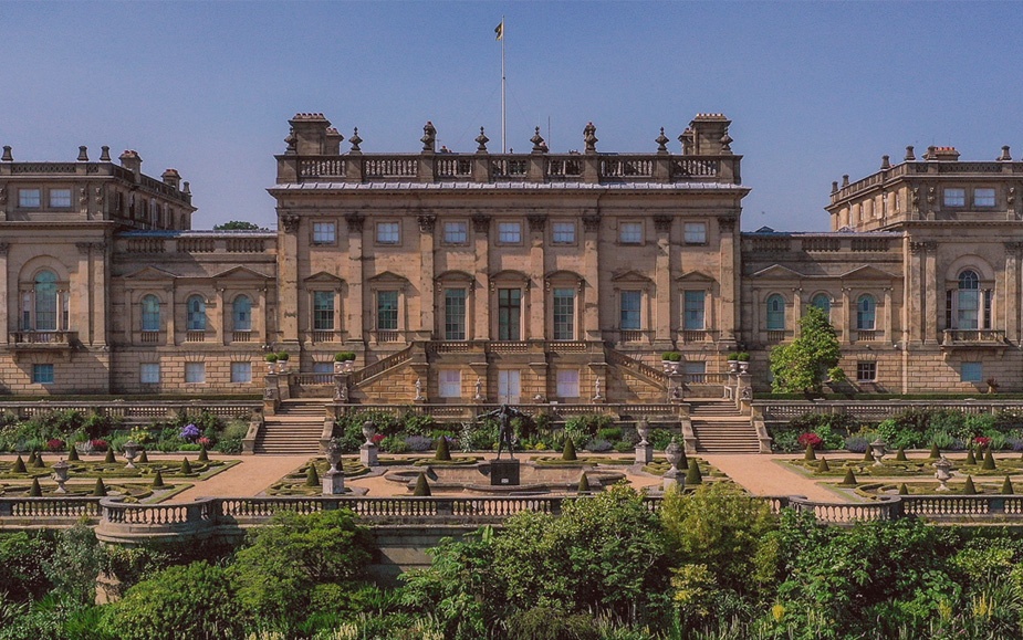 Exterior view of Harewood House and gardens