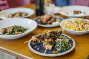 a table with plates of food