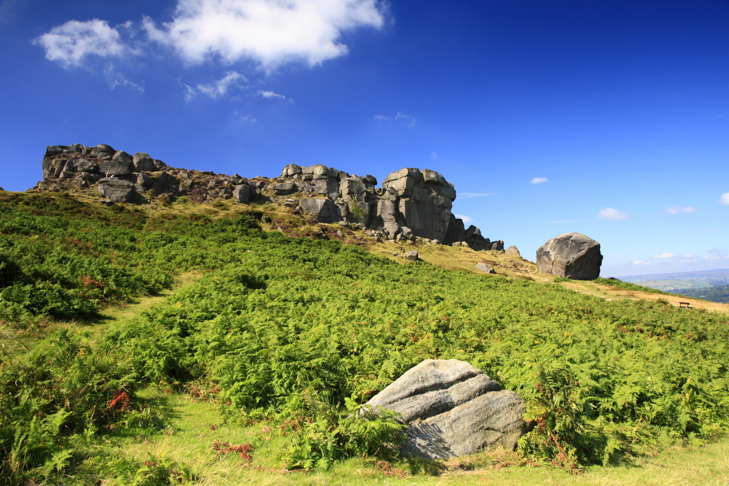 Picture of Ilkley cow and Calf Rock on a sunny day with blue skies