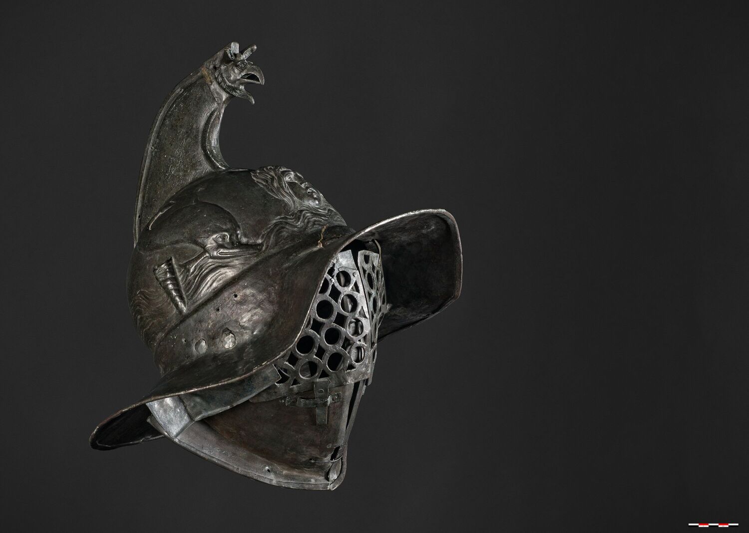An ornate gladiator helmet