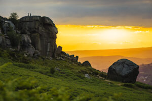 Stunning sunset overlooking Ilkely Moor from the iconic natural land mark 'Cow and Calf'
