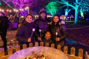 a family toasting marshmallows over a fire