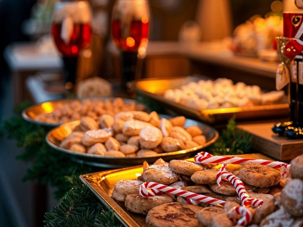 Plates of biscuits on a Christmas market stall