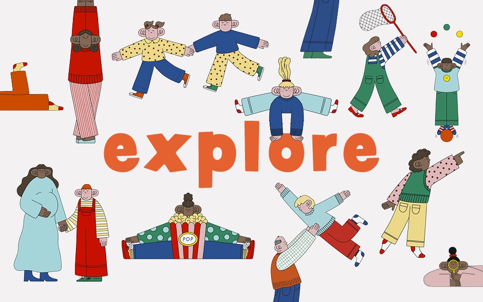 a poster with cartoon people