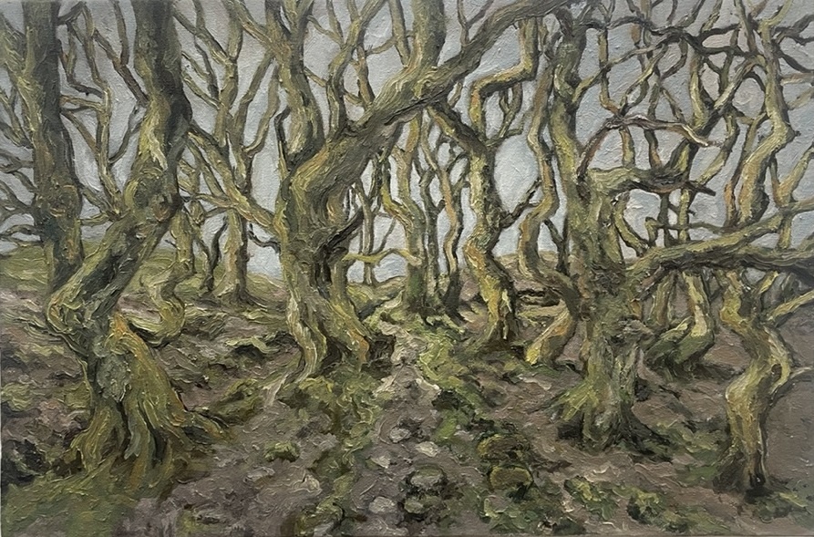 a painting of trees without leaves on