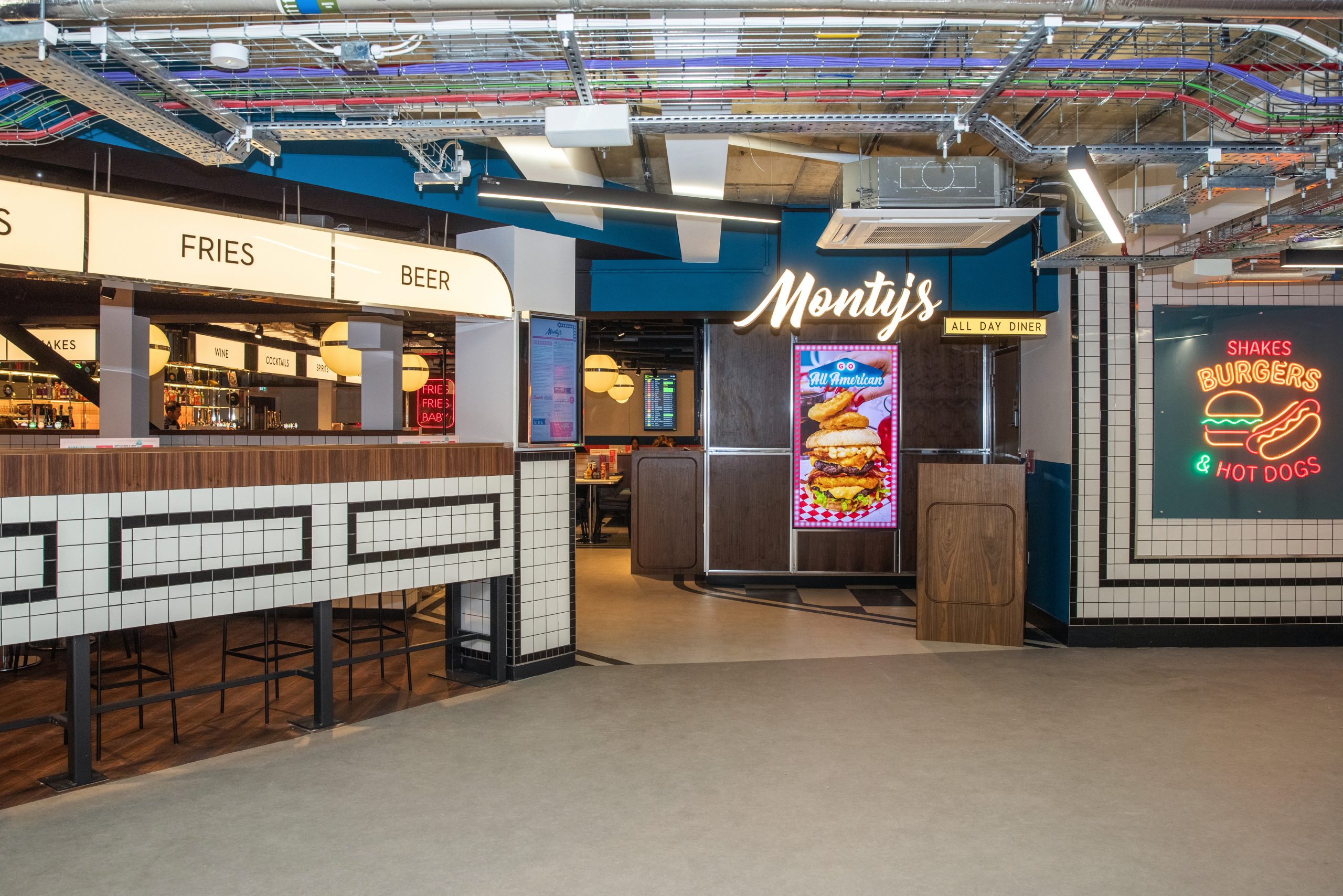 a restaurant front with signs saying monty's